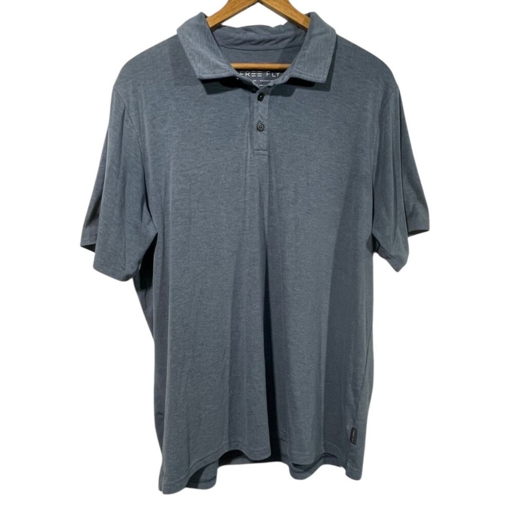 Free Fly Mens Polo Shirt Short Sleeve Bamboo Casual Sustainable Blue Sz L